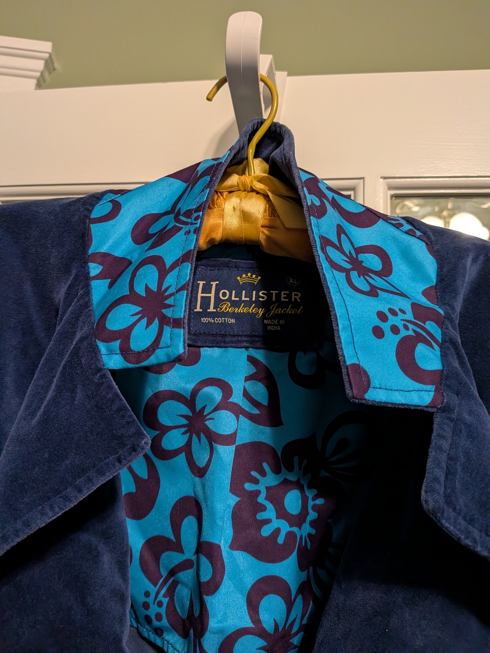 VTG Hollister Berkeley Velvet Lounge Jacket XL Blue Floral Lining Like New Y2K - Picture 3 of 4